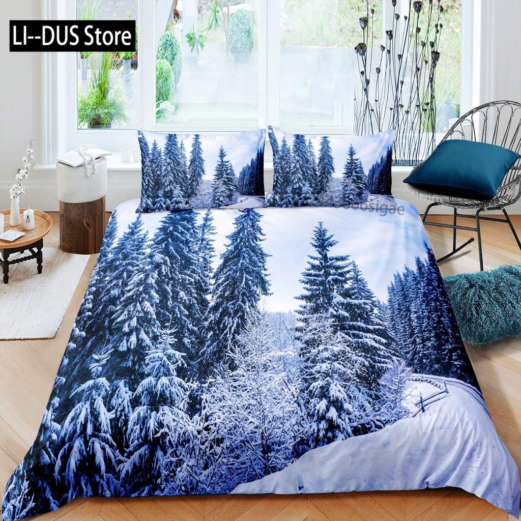 Snow Christmas Duvet Cover Set Decorative 3 Piece Bedding Set With 2 Pillow Shams Single King Queen Twin Size Bed Collection
