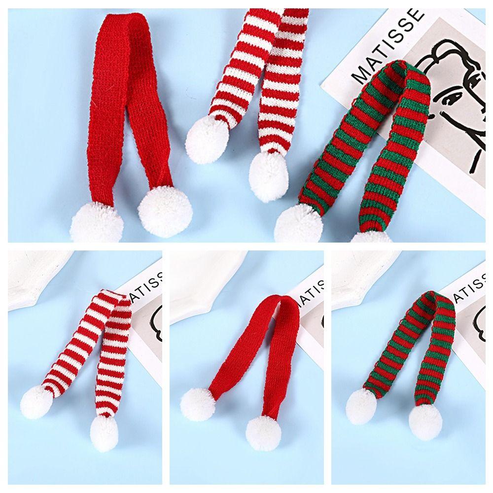 Red And White Knit Scarf Doll Decoration Stripes Mini Knitting Scarf Doll Accessories