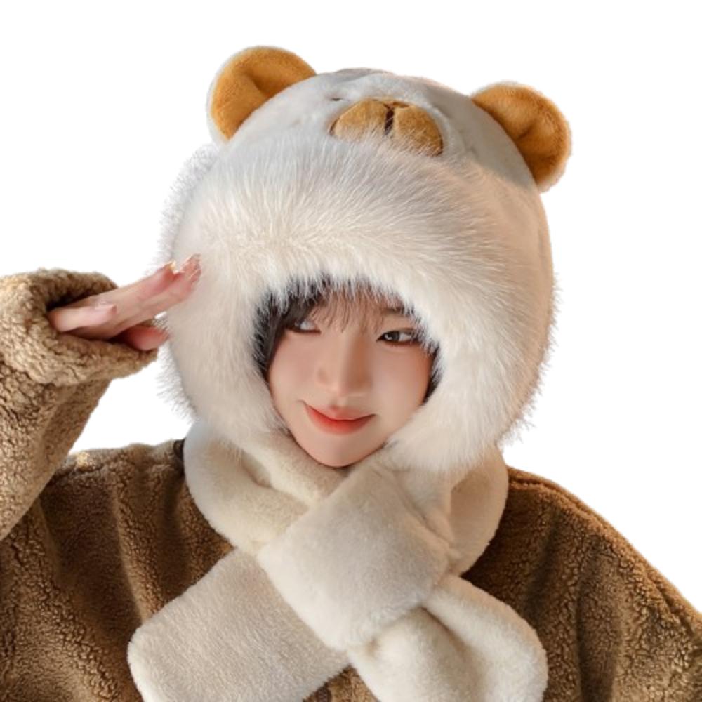 Panda Capybara Hat Scarf Set 3 In 1 Cartoon Plush Hat Earmuff Scarf Hat Glove for Women Lady