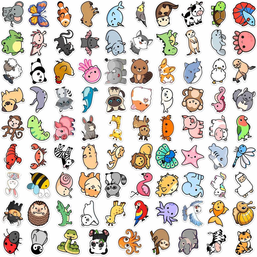 89 Cute Cartoon Animal Stickers - Non-Repeating, Waterproof for Journals, Phones, and Suitcases