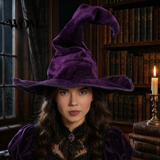 Decorative Hat for Holiday Events Witch Women, Large Ruched Velvet Wizard Halloween Party, Cosplay Costume, Stage Performance Accessory Lightweight