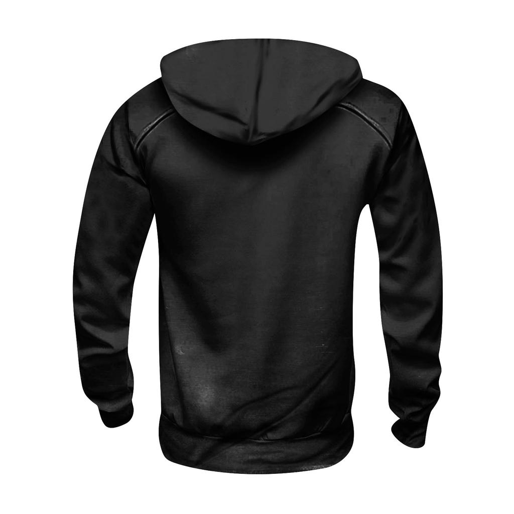 Men's Hooded Solid Color Sweater, European And American Youth Sports Multi Pocket Patch Leather Sweater Jacket