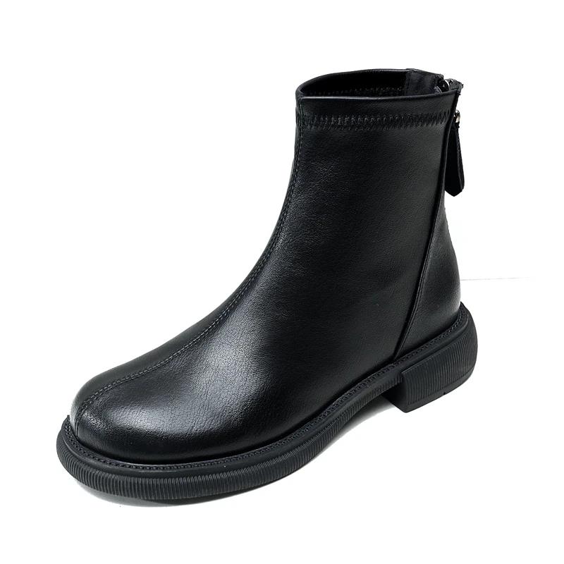 Модные женские ботильоны с круглым носком, на среднем каблуке, осенне-зимние, с плюшем/без плюша, на задней молнии, с мягкой подошвой, облегающие ботильоны, Zapatos Mujer