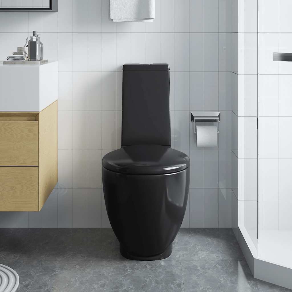 Ceramic Toilet for Bathroom Round Shape Vertical Drain Black