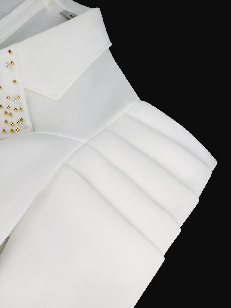 AOMEI Формальные белые платья из бисера для женщин, вечерние вечерние платья с длинными рукавами и зубчатыми лацканами с разрезом до щиколотки, скромные вечерние платья большого размера