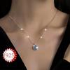 Серебряное колье 925 пробы с подвеской из лунного камня и натурального аквамарина, Колье, Цепочка на ключицу, Женские украшения