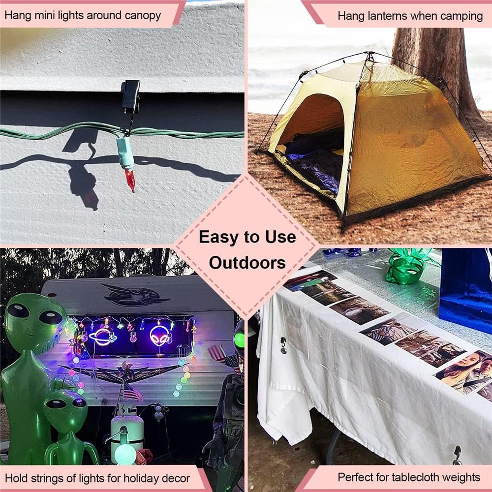 Small Curtain Clips for Hanging - 100 Black Outdoor Light Clip Hooks for Christmas Light Strings, Outdoor Hooks for Awning Patio