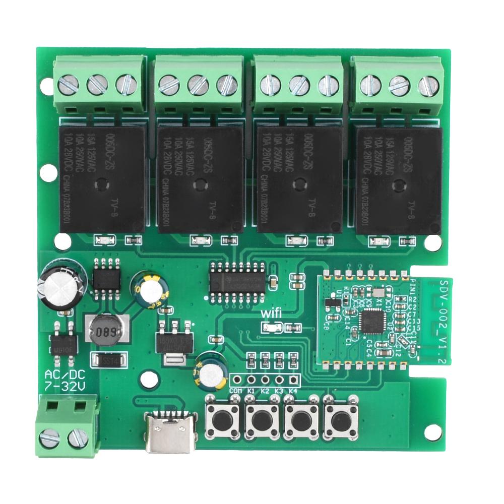 7-32V 2/4-way Bluetooth WIFI Relay Switch Module Type-C Interface Bluetooth Relay Switch Module Type-C Interface 2.4GHz WiFi