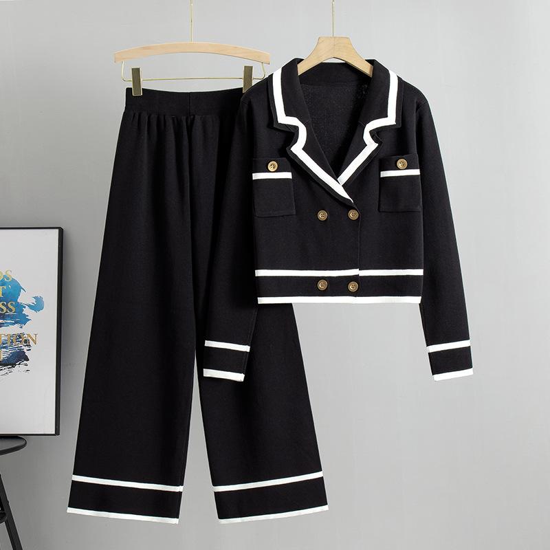 Spring and Autumn Women's Knitted Wide Leg Pants Short Small Fragrance Fashion Casual Pant Suit