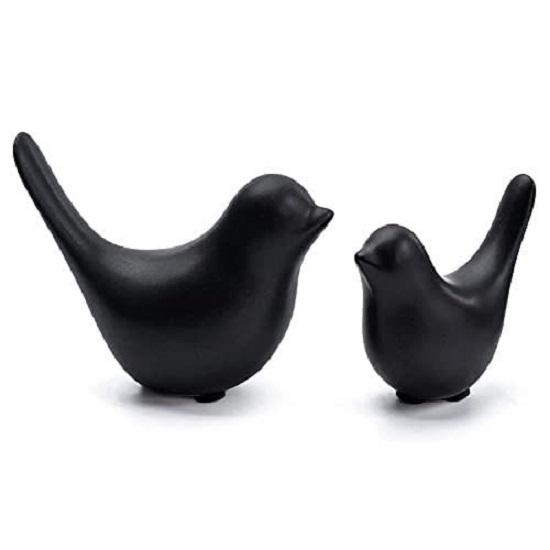 Creative Black Birds Matte Figurines Home Decorations Accessories (Pack of 2, Black)