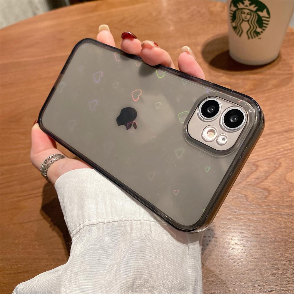 Модный градиентный лазерный чехол с узором в виде сердца и листа для iPhone 15 14 13 11 12 Pro Max X XS XR 7 8 Plus, прозрачная крышка с сердечками