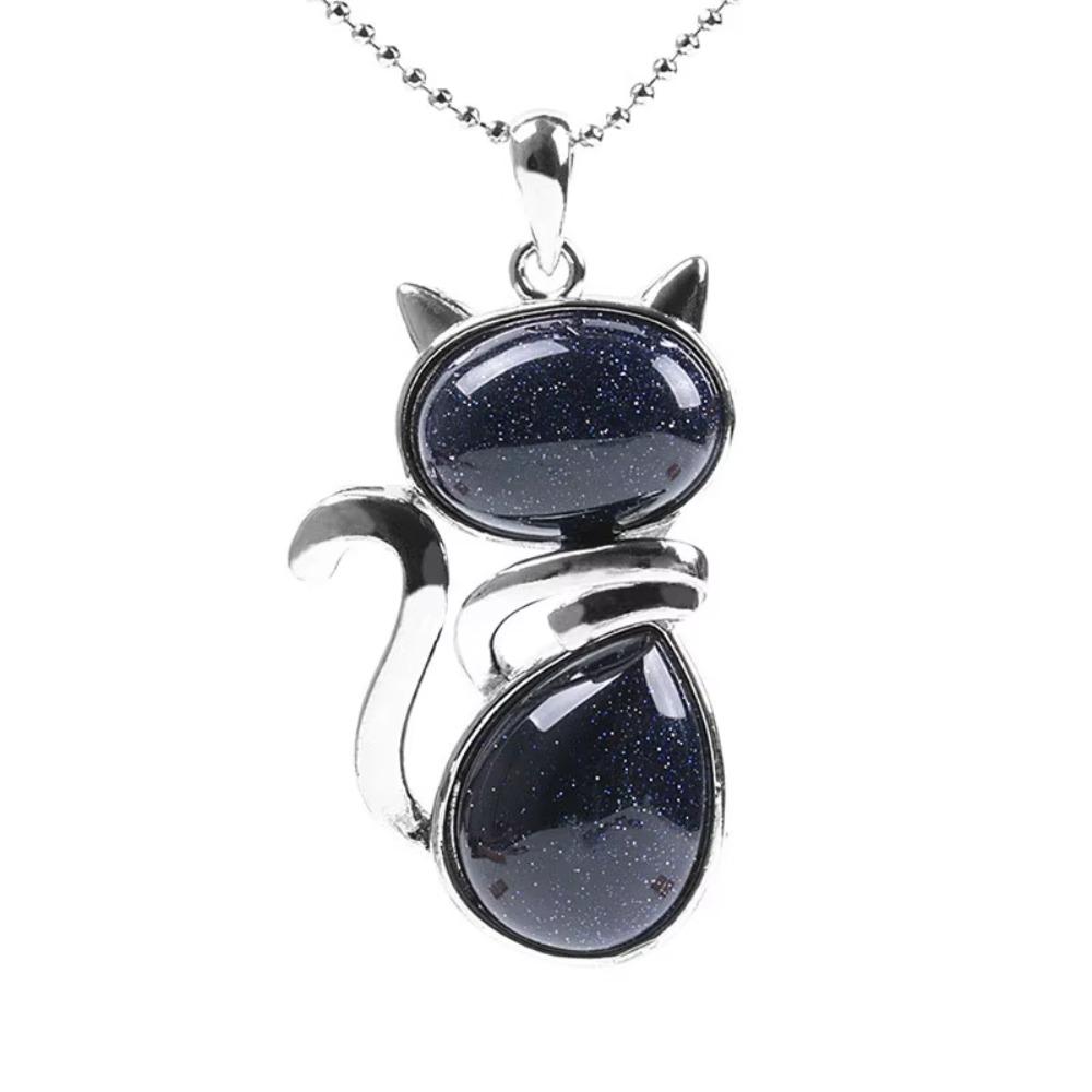 Pink Purple Stone Pendant Cute Shape Cat Jewelry Necklaces Daily Wear Cat Necklaces  Women Girl