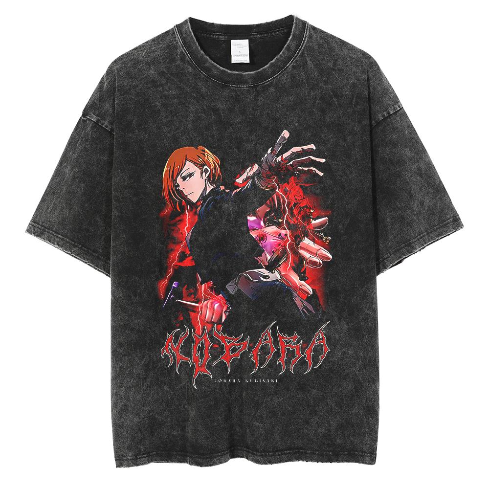 Anime Jujutsu Kaisen Print T Shirt Men Summer Zenin Maki Streetwear Tshirt Oversized Vintage Washed Short Sleeve Casual Tshirt