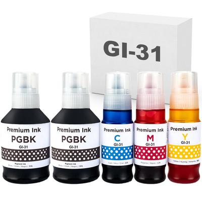 Совместимые чернильные бутылочки для принтеров Canon G1330, G3360, G3370, G3390 5 шт. GI-31, GI-31PGBK, GI-31C, GI-31M, GI-31Y