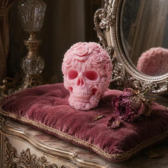3D Printed Rose Skull Figurine, Durable Plastic Gothic Skull Flowers Sculpture with Detailed Petal And Bone Texture, Matte Finish Halloween Decor Gift