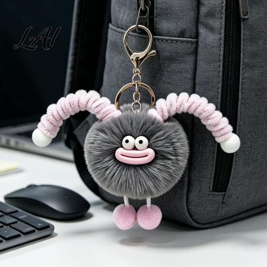 Soft Plush Keychain Sausage Mouth Creature Keychain Cartoon Fuzzy Ball Keyring Pendant Women Key Rings Decorative for Handbags Purses Backpacks