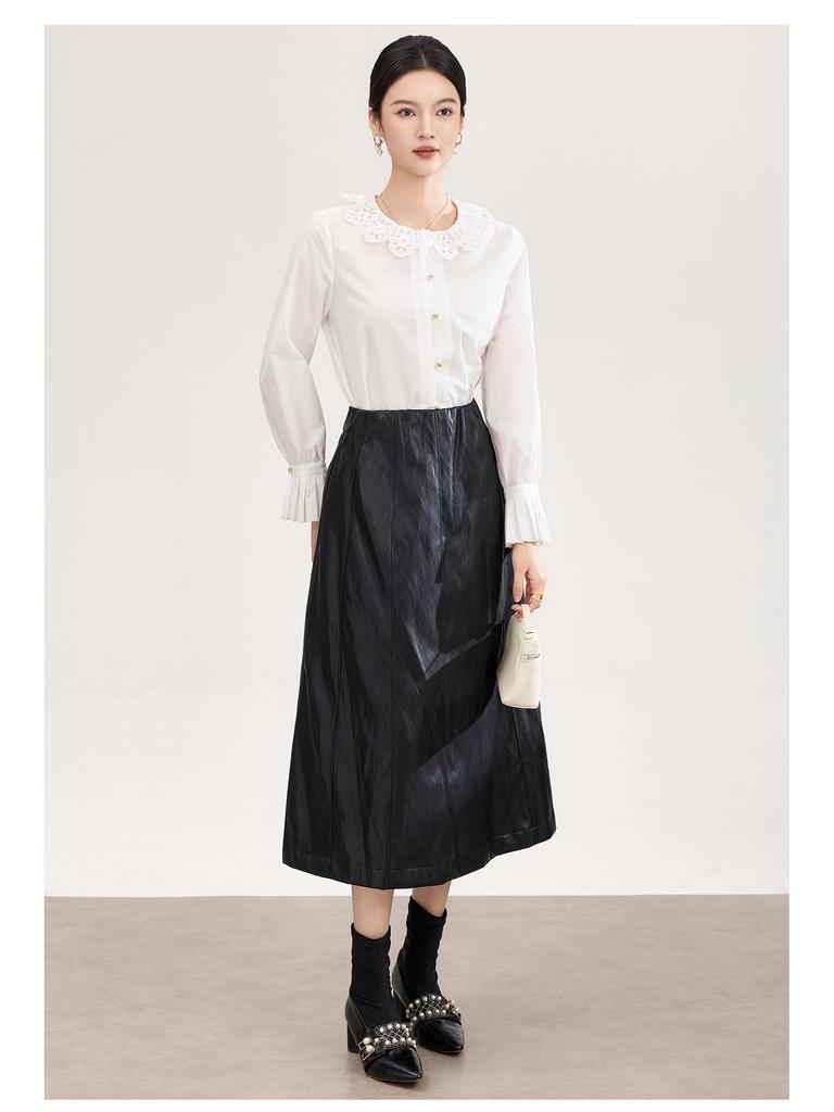 Anti-Wrinkle French Style Lace-Embroidered White Cotton Shirt
