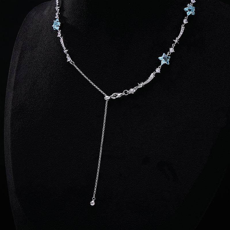 New Light Luxury Zircon Niche Sea Blue Star Necklace Dopamine Collarbone Chain High-end Neck Chain Fashion Accessories