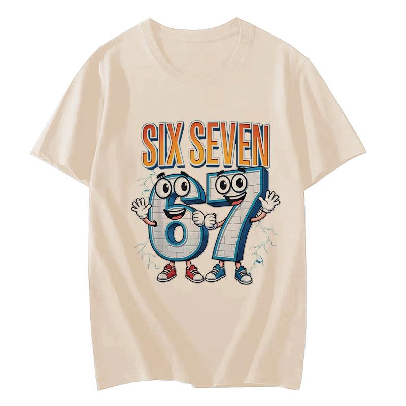 Смешная Six Seven 67 Принт Мозговая Гниль Модная Футболка Унисекс Женская Мода Игровой Мем Футболка Y2k Повседневная Футболка с Коротким Рукавом Топы Одежда