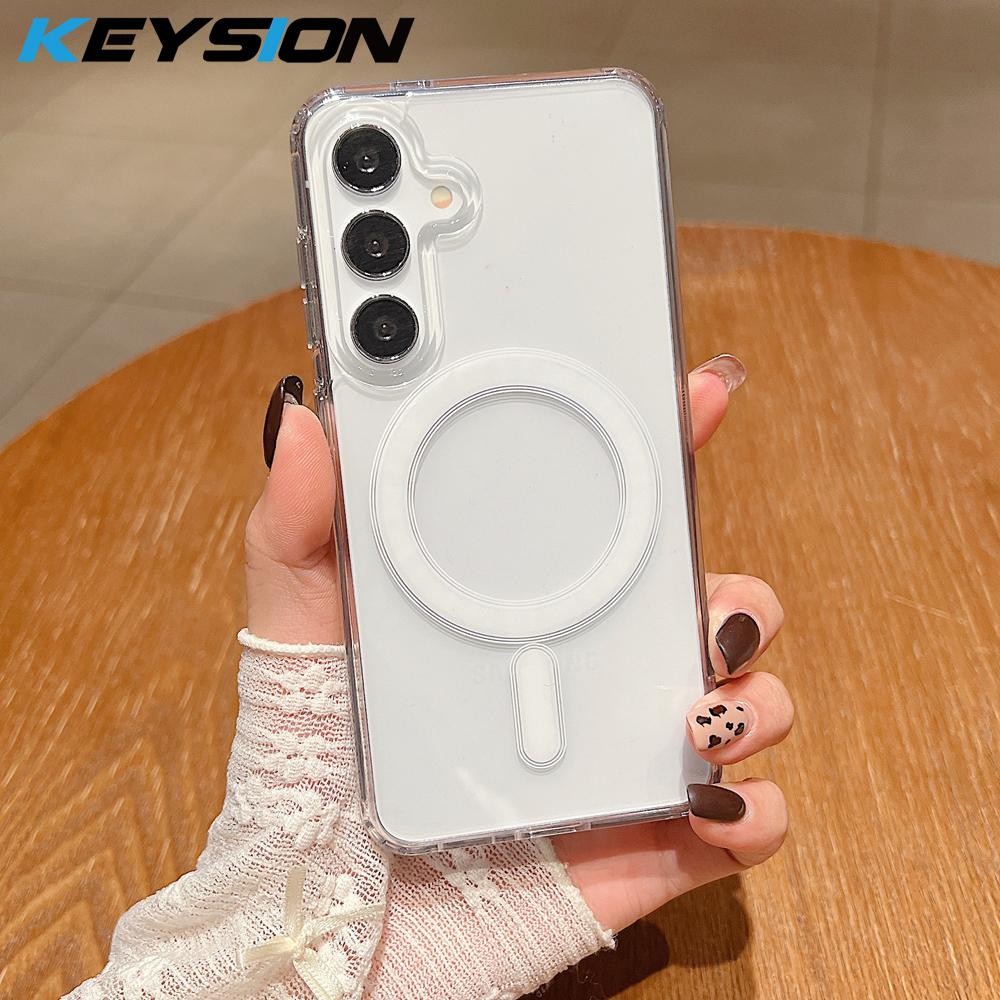 KEYSION Crystal HD Transparent Magnetic Phone Case for MagSafe for Samsung Galaxy A55 5G A35 A15 5G Shockproof Acrylic Back Cover