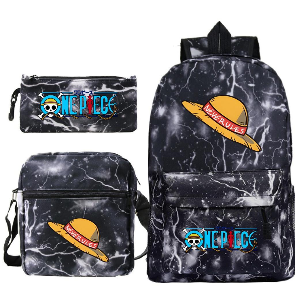 New Animation One Piece Printed Backpack for Primary and Secondary School Students Large Capacity School Bag Combination Three-piece Set