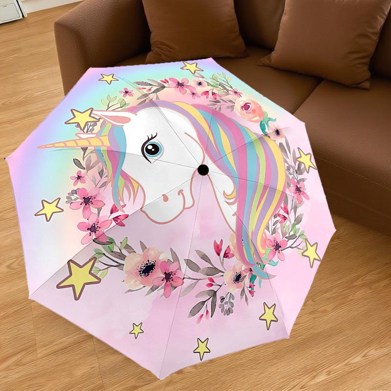 1PC unicorn flowers Umbrella-8-Rib Reinforced, Automatic Open, Lightweight & Durable, Cute Fashion Accessory for Outdoor-W9267