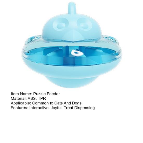 Interactive Cat Puzzle Feeder Toy Flying Saucer Design Treat Dispensing Slow Feeder with Adjustable Outlet for Indoor Cats