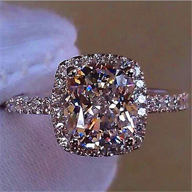Роскошное женское кольцо с большим кристаллом CZ Stone Ring Цвет Белый Синий Фиолетовый Зеленый Обручальные кольца для женщин