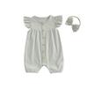 Citgeett Summer Infant Baby Girl Outfit Solid Flying Sleeve Romper Bow Headband Casual Clothes Set
