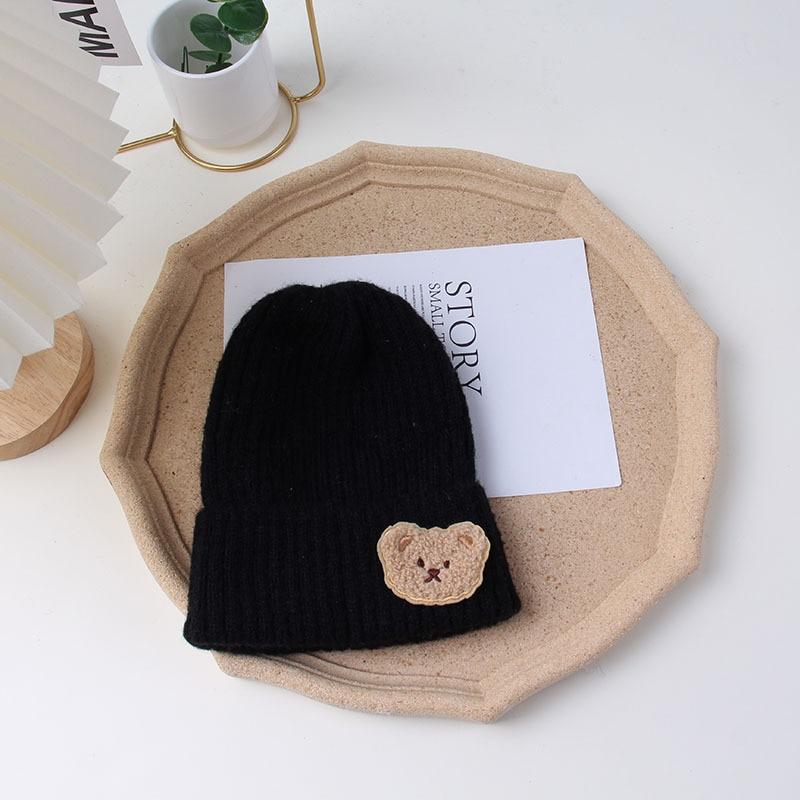 Warm Kid Hat Fashion Kawaii Cartoon Bear Crochet Bonnet Beanie for Toddler Boy Girl Autumn Winter Knit Solid Color Cap for Baby