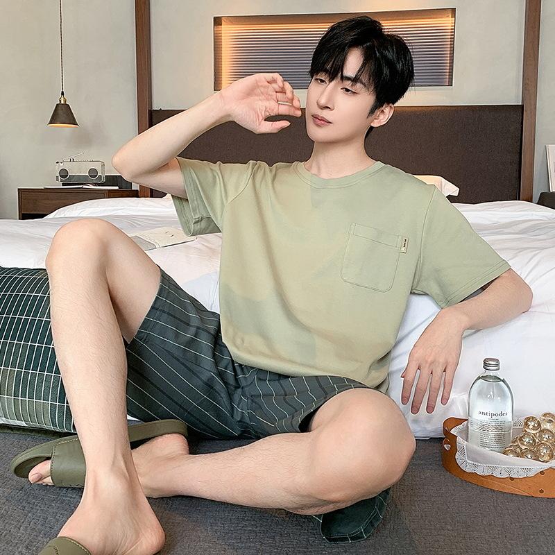 Cotton Homewear for Male Summer Short Sleeves Sleeping Top Shorts Pijamas Men Sleepwear Summer Pjs O Neck Pyjama Hombre Dropship