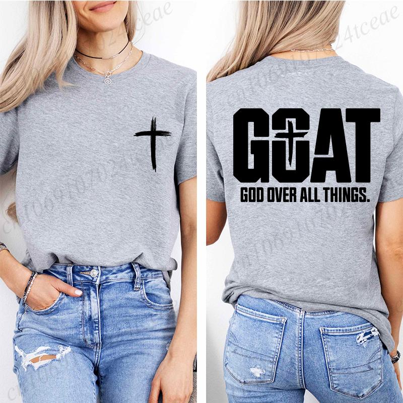 Goat God Over All Things T Shirt, Letter Graphic Printed Tee Shirts, Unisex Casual Short Sleeve, Vintage Streetwear Fashion Top,
