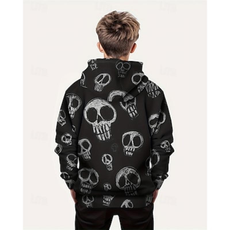 Толстовка с капюшоном с 3D-графикой и черепом для мальчиков, с длинным рукавом, весна-осень, модная уличная одежда из полиэстера для детей 4-12 лет, с капюшоном, для активного отдыха, повседневная, стандартная посадка