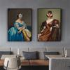 Retro Poster Madame Butterfly Prints Blue Satin Dress Women Portrait Oil Painting Victorian Art Canvas Painting Gallery Decor