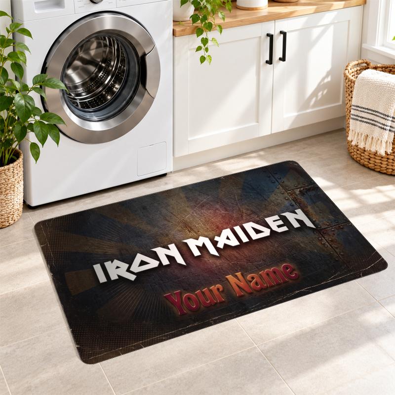 Iron Maiden Custom Name Flannel Rug Kitchen Mat Non Slip Floor Carpet Personalized Home Decor