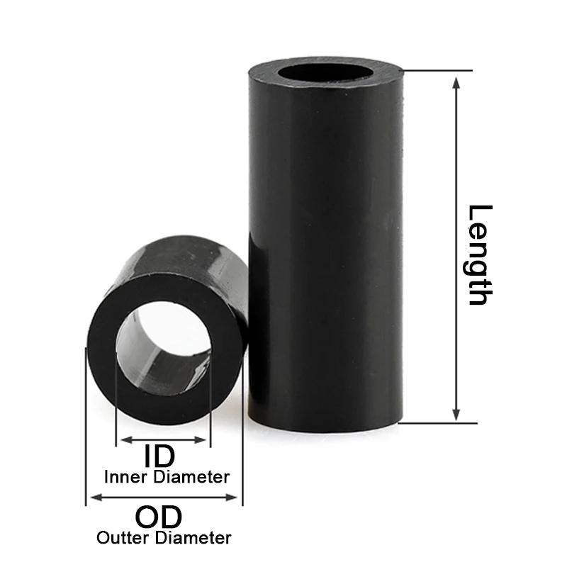 Black Nylon ABS Round Hollow Standoff Non-Threaded Hollowed Spacer M3 M4 M5 M6 M8 Washer PCB Board Screw Length 2mm~50mm