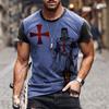 Summer Round Neck 3D Templar Knight Pattern Printed Top Fashionable Casual Short Sleeved Men's T-shirts