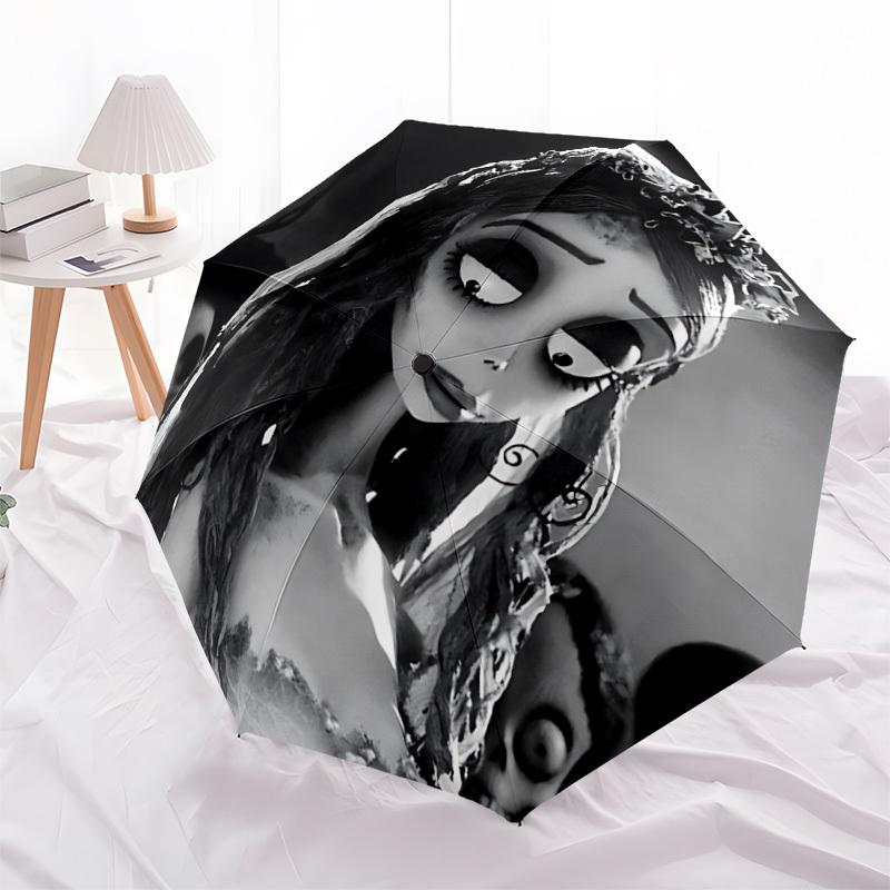 1pc Corpse Bride Automatic Folding Umbrella - Portable Collapsible Design, 8-Rib Iron Frame yy251209062