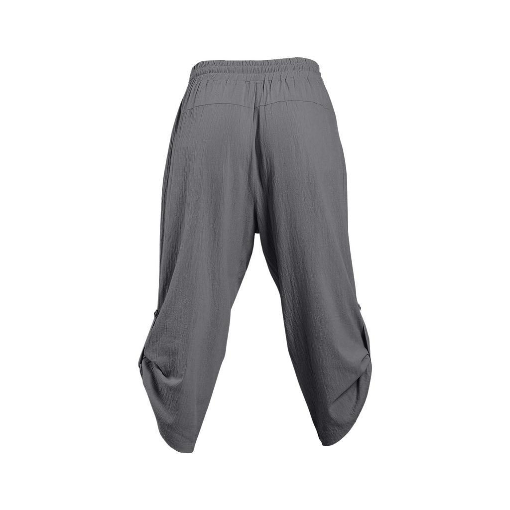 Мужские летние повседневные укороченные брюки на шнурке Мужские дышащие укороченные брюки из хлопка и льна