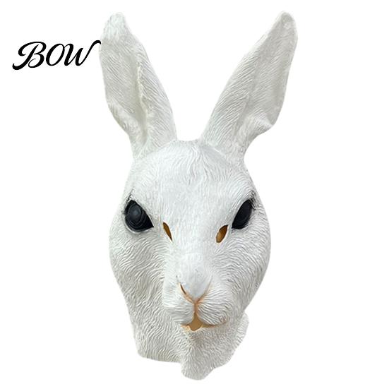 Non-stuffy Halloween Face Cushion Rabbit Head Masque for Adults, Realistic Bunny Latex Hood, Breathable Stage Performance Animal Costume Carnival