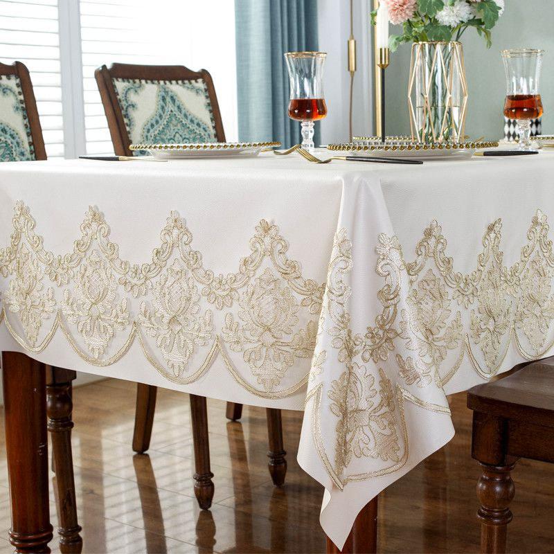 Элегантная водонепроницаемая скатерть из искусственной кожи для обеденного журнального столика с кружевом, прямоугольная, квадратная, круглая, не скользящая, роскошная