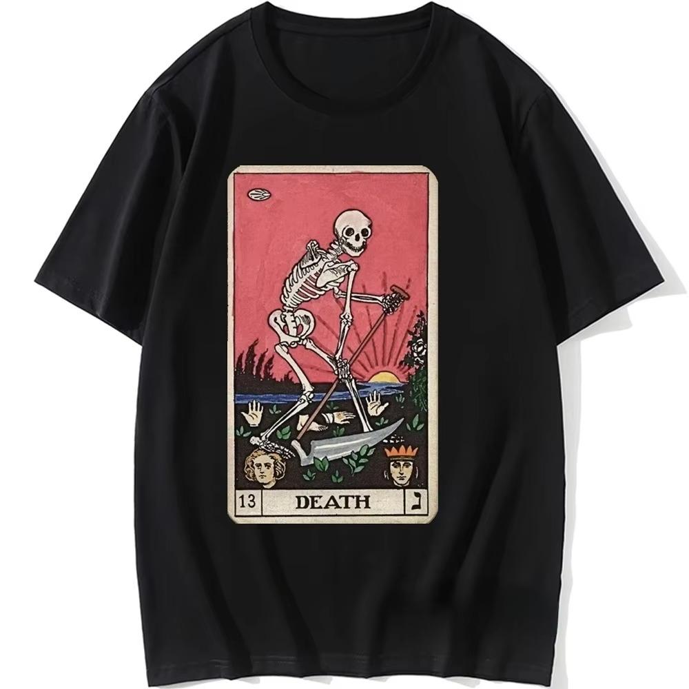 Harajuku Ретро футболка с изображением Таро Смерти для мужчин, одежда Major Arcana, одежда на Хэллоуин, жуткая футболка с изображением скелета, Ropa Hombre на заказ