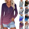 Women's Fashion Casual Long Sleeve Floral Print V-Neck Button Top