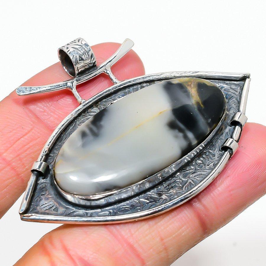 Ocean Fume Agate Handmade 925 Sterling Silver Gift Pendant 1.81" Z9v13