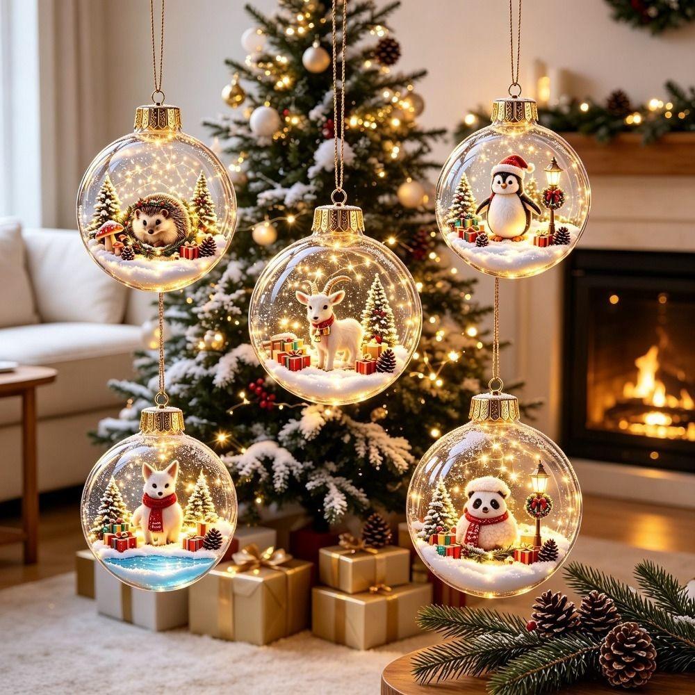 Transparent 3D Acrylic Pendant 2D Flat Pattern Clear Sphere Bauble Holiday Tree Decor Kids Gifts