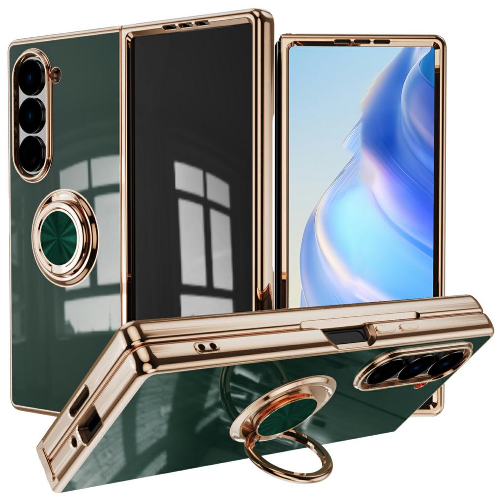 For Samsung Galaxy Z Fold6 5G Case Precise Cutouts 6D Electroplating TPU Phone Cover with Ring Holder