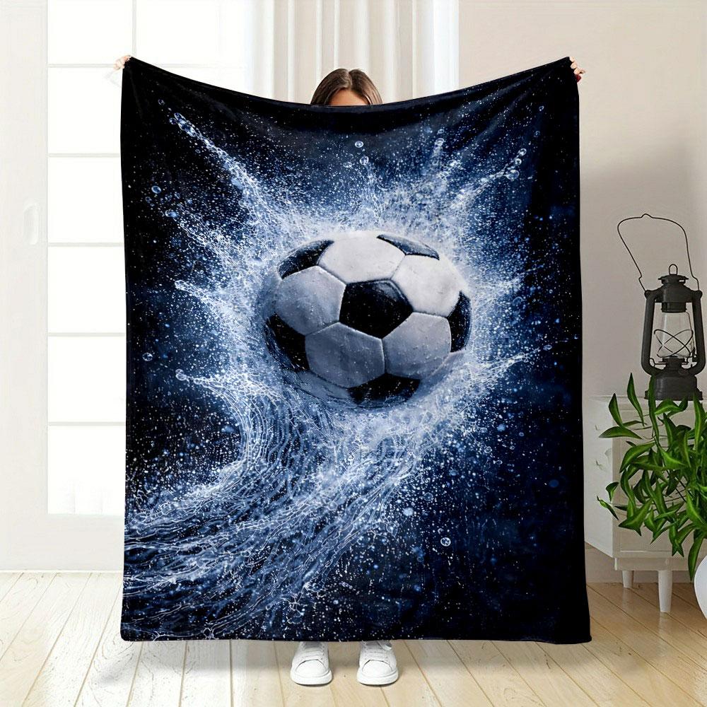 Soccer ball with dynamic water splash on a dark background. for all seasons blanket lunch break throw gift