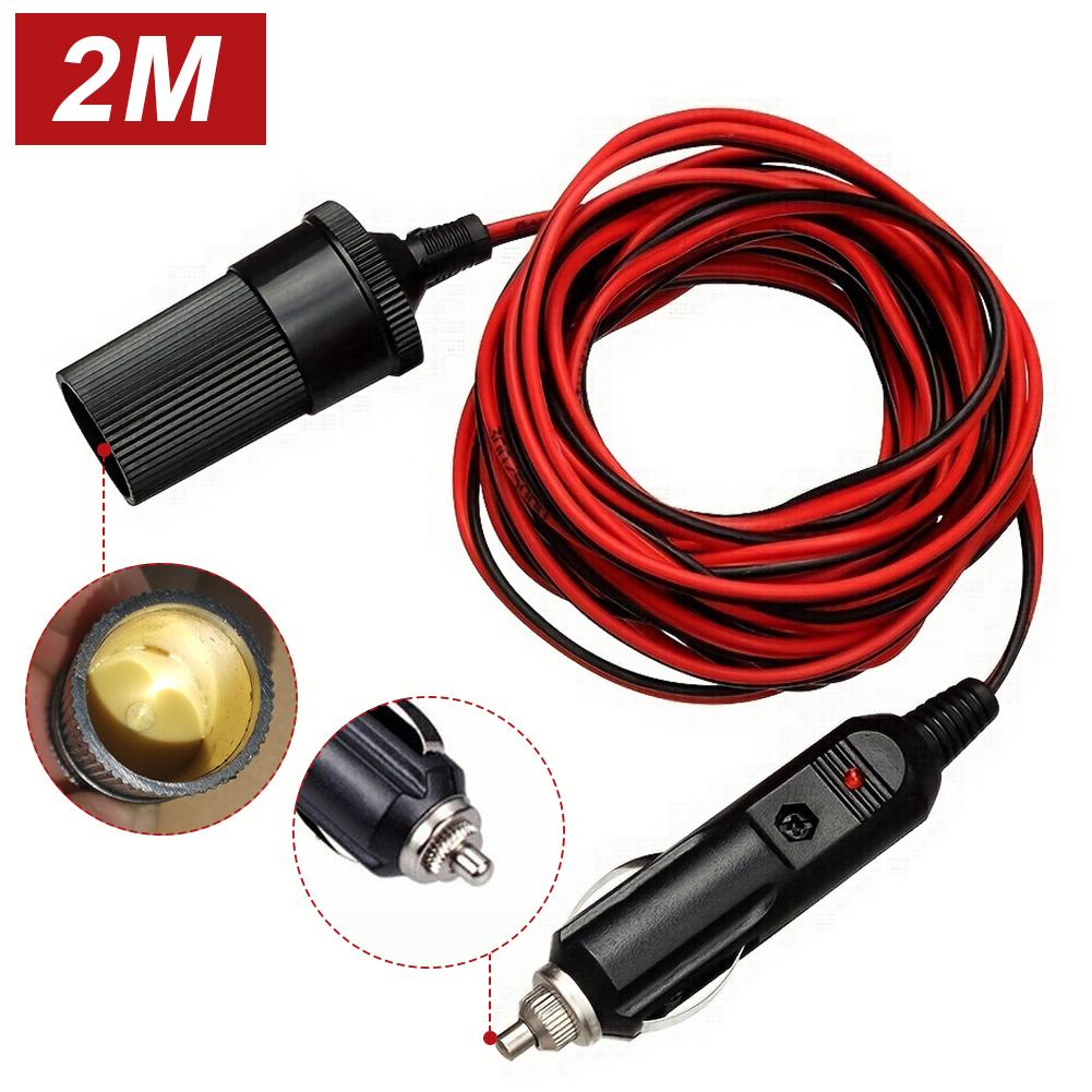 2M/5M Автомобильный адаптер-удлинитель от прикуривателя 12/24V, шнур-зарядное устройство с индикатором, штекер в салон к розетке