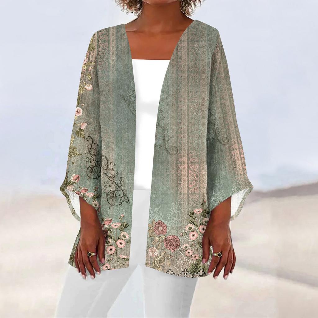 Женская повседневная модная легкая куртка средней длины с принтом в стиле ретро, ​​кардиган