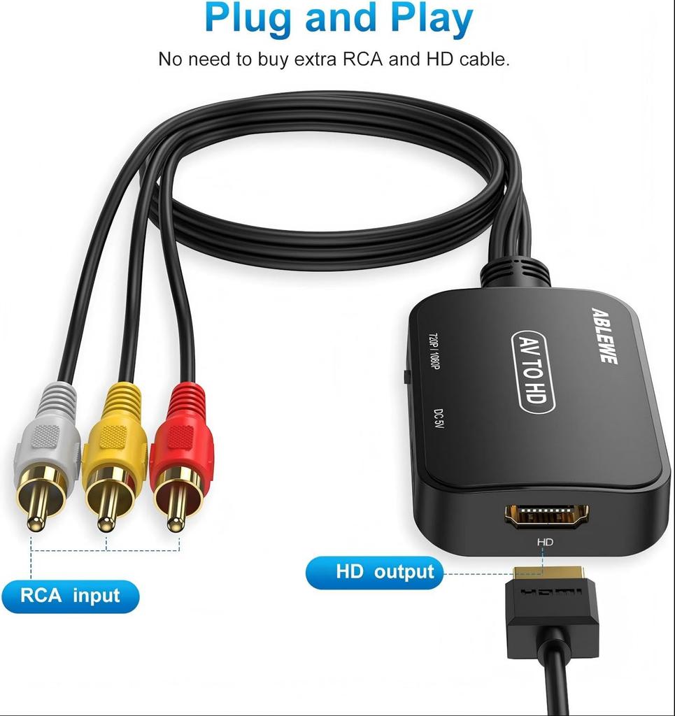 ABLEWE RCA в HDMI AV в HDMI Аудио USB с японской инструкцией 3 цвета HDMI-кабель, совместимый с конвертером, композитный, переключаемый 1080/720P,
